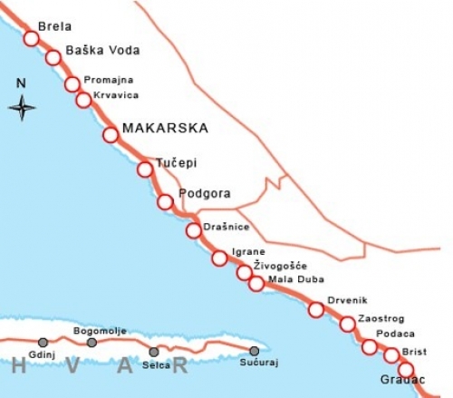 Карта Макарской ривьеры