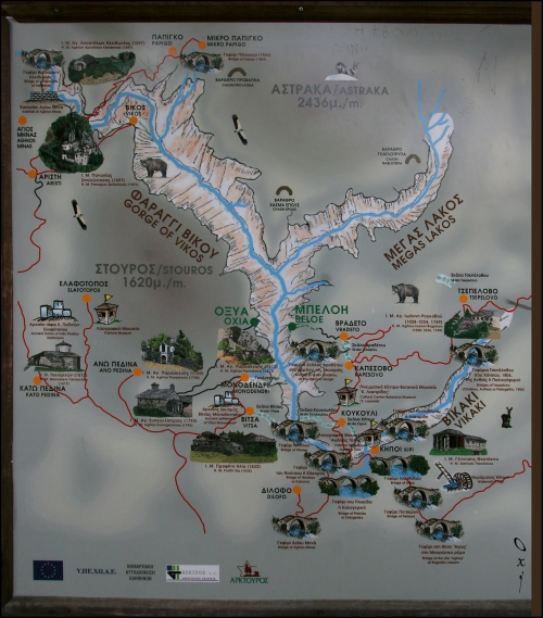 Map of Vikos Gorge and bridges