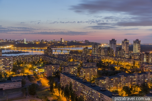 Sunset in Kiev from high-rise building on the left bank