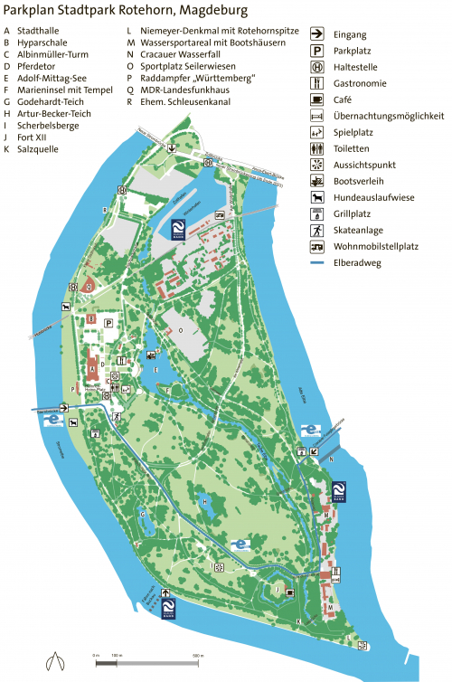 Map of the city park Rotehorn in Magdeburg