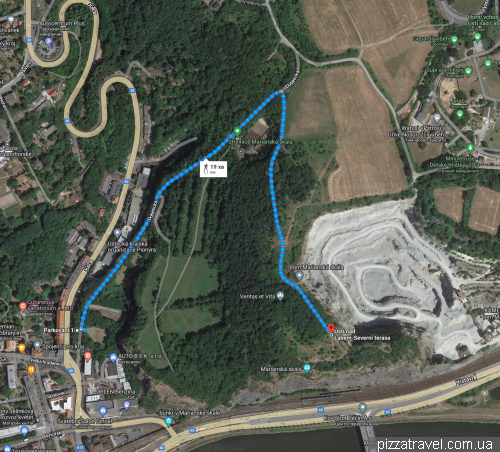 Map of the hiking route to Mariana Hill in Usti nad Labem